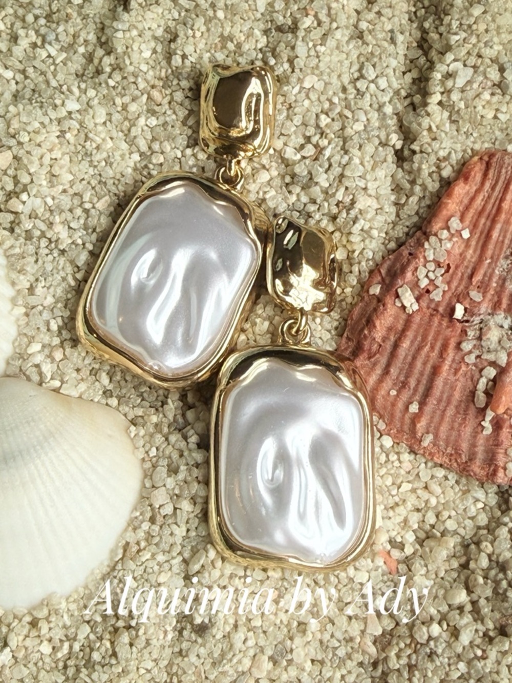 MONUMENT +Gold and Pearl-White Statement Drop Earrings